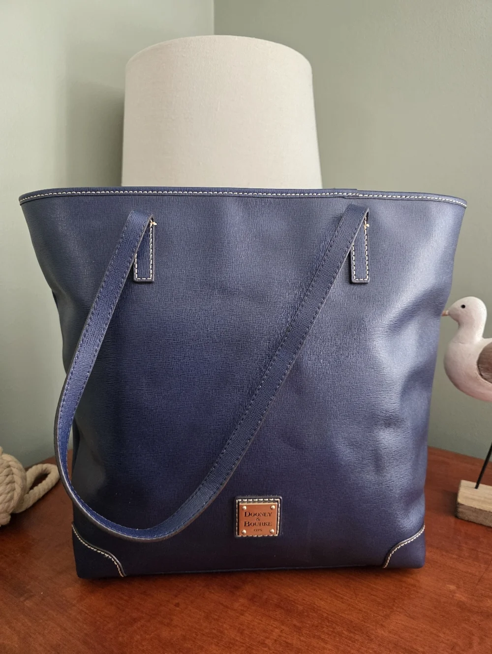 Dooney & Bourke Large Navy Blue Leather Shopper Tote Bag